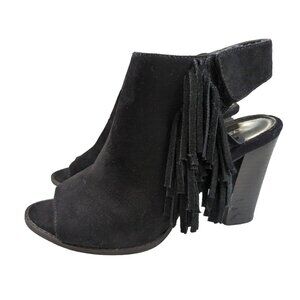 Express Bootie Womens 7 Black Fringe Heel Western Faux Suede Open Toe Going Out